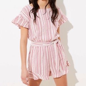 LOFT Petite Striped Ruffle Romper